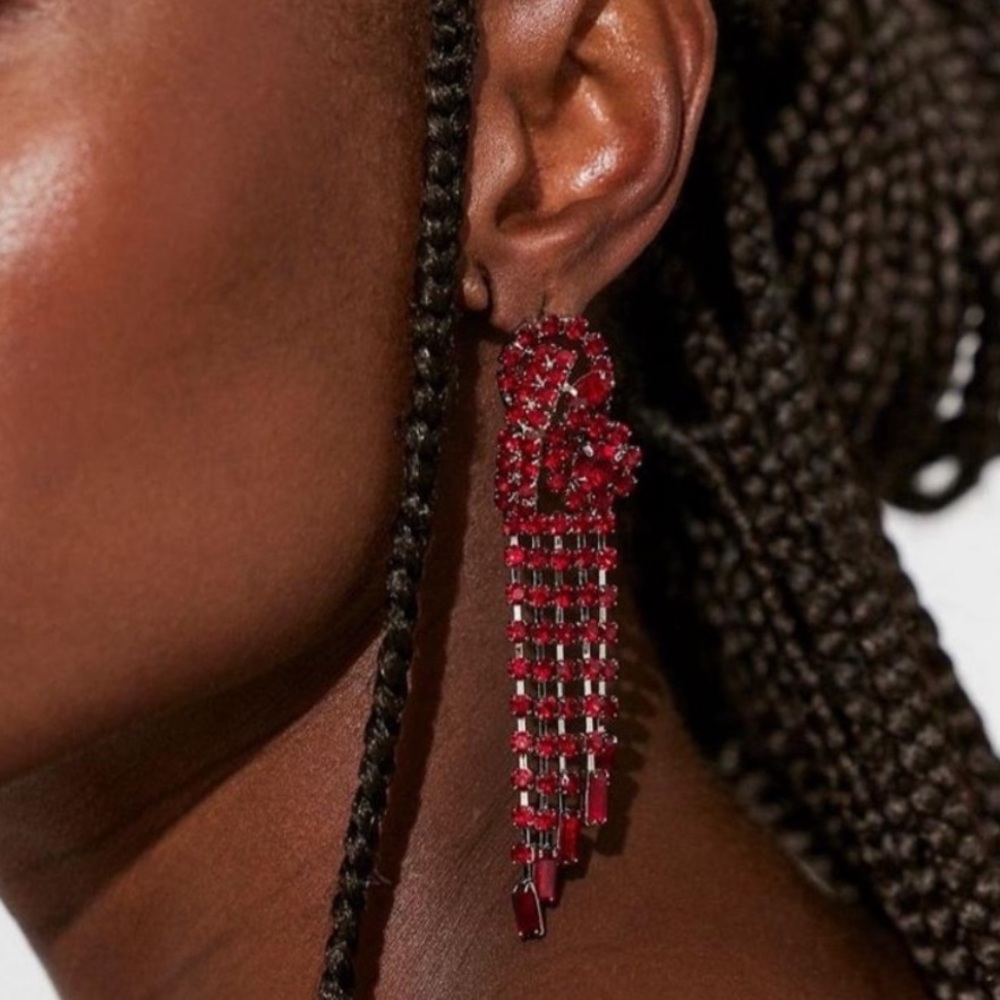 Free People New On Card Follow The Rhythm Red Crystal Fringe Drop Earrings